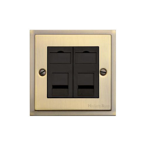 Elite Stepped Plate Range Antique Brass Switches & Sockets, S91 - 2 Gang Master Line Socket by Heritage Brass By M-Marcus