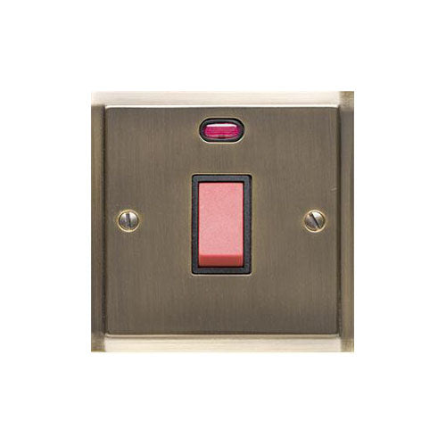 Elite Stepped Plate Range Antique Brass Switches & Sockets, S91 - 45A DP Cooker Switch with Neon (single plate) by Heritage Brass By M-Marcus