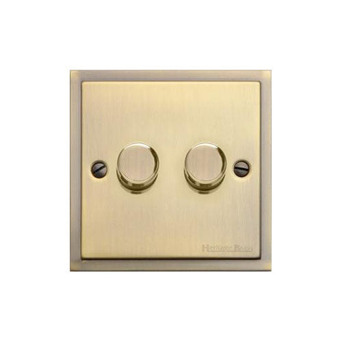 Elite Stepped Plate Range Antique Brass Switches & Sockets, S91 - 2 Gang Dimmer 400 watts (Compatible with halogen/ incandescent bulbs) by Heritage Brass By M-Marcus