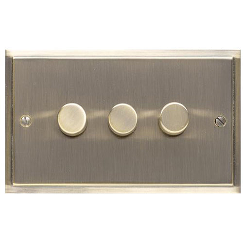 Elite Stepped Plate Range Antique Brass Switches & Sockets, S91 - 3 Gang Dimmer 250 watts (Compatible with halogen/ incandescent bulbs) by Heritage Brass By M-Marcus