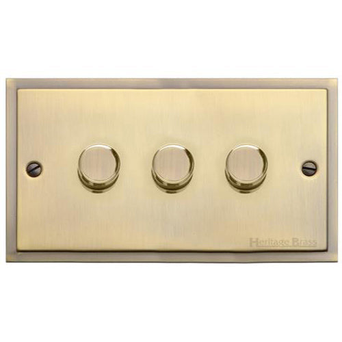 Elite Stepped Plate Range Antique Brass Switches & Sockets, S91 - 3 Gang TED Dimmer (Compatible with LED Lamps) by Heritage Brass By M-Marcus