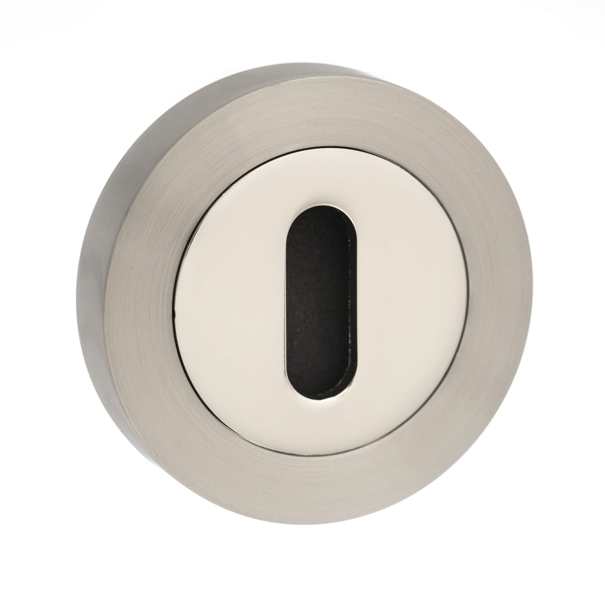 Senza Pari Key Escutcheons on Round Rose - Satin Nickel/Nickel Plate - Default