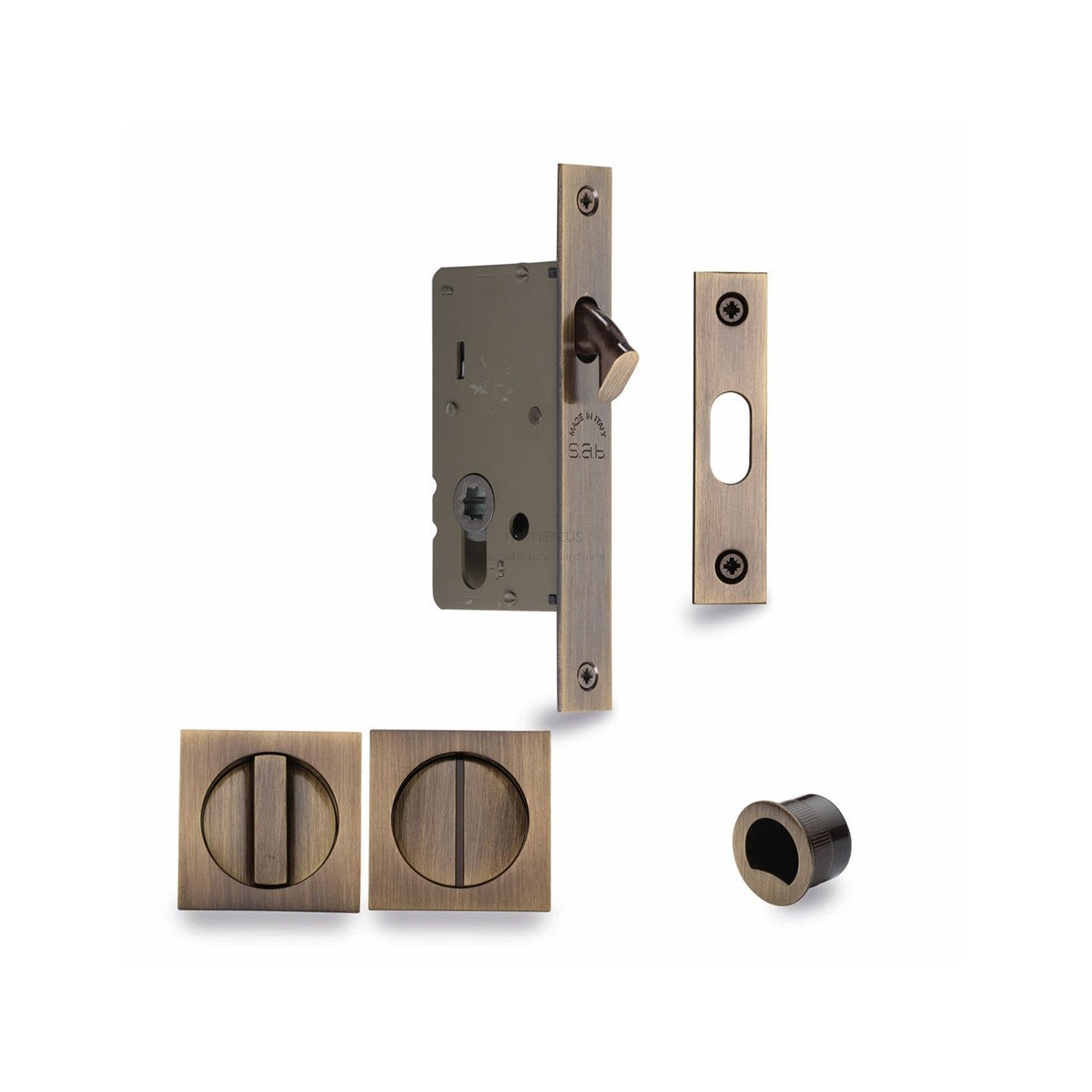 Sliding Lock with Square Privacy Turns - Antique Brass - 40 mm
