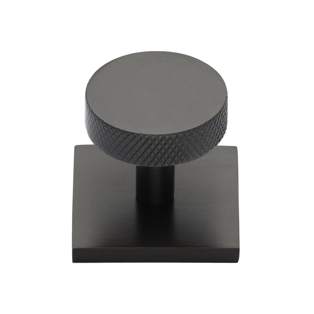 Knurled Disc Cabinet Knob with Square Backplate by M Marcus - Heritage Brass