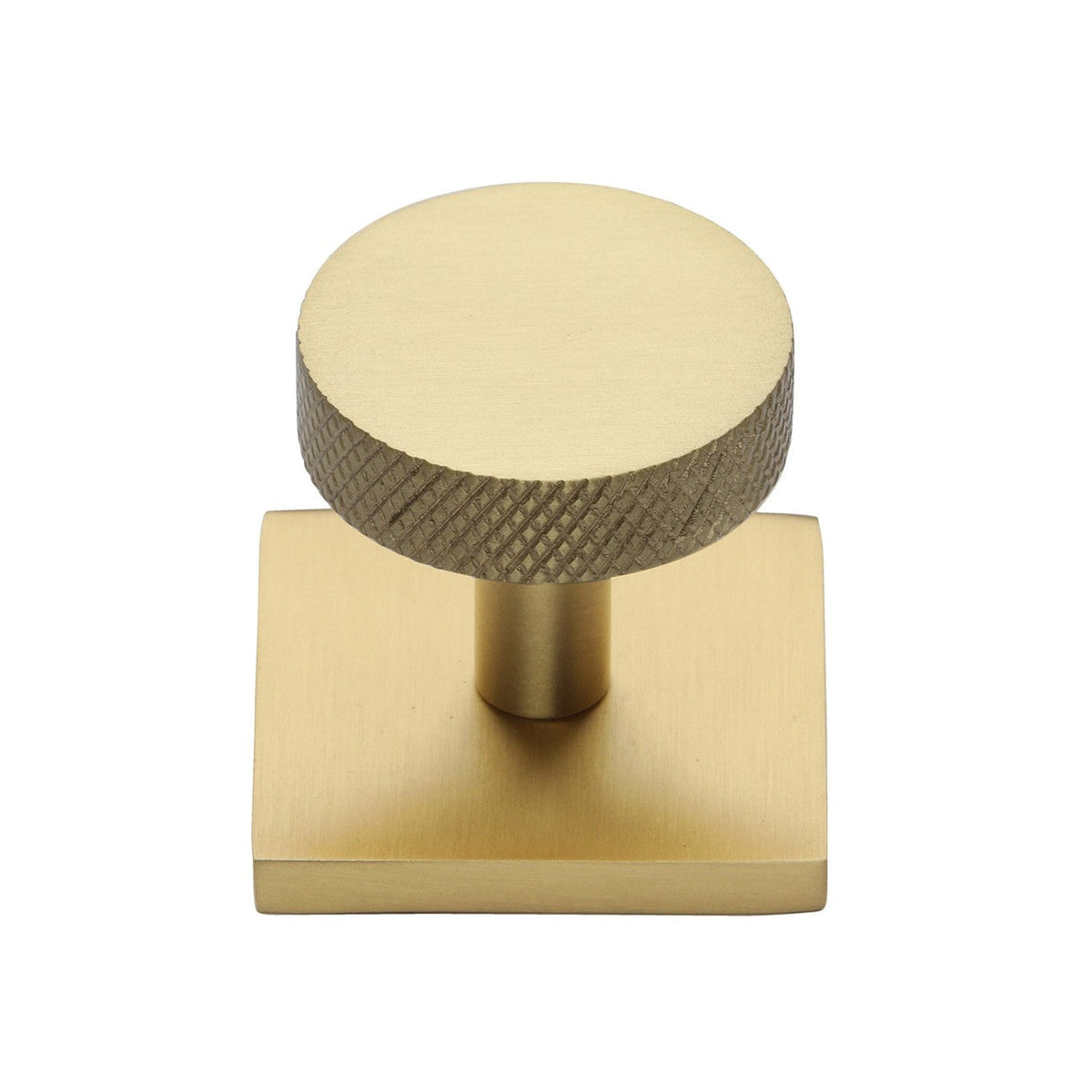 Knurled Disc Cabinet Knob with Square Backplate by M Marcus - Heritage Brass