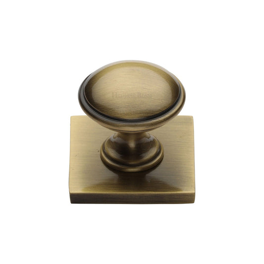 Domed Cabinet Knob with Square Backplate by M Marcus - Heritage Brass