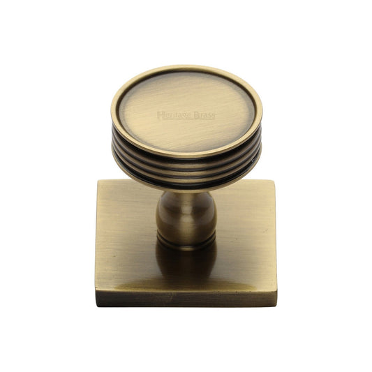 Venetian Cabinet Knob with Square Backplate by M Marcus - Heritage Brass