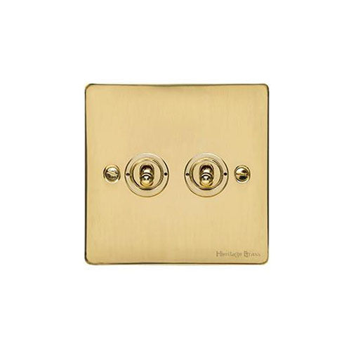 Elite Flat Plate Range Polished Brass Switches & Sockets, T01 - 2 Gang Toggle Switch by Heritage Brass By M-Marcus