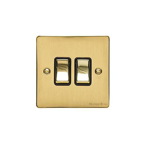 Elite Flat Plate Range Polished Brass Switches & Sockets, T01 - 2 Gang Rocker Switch by Heritage Brass By M-Marcus
