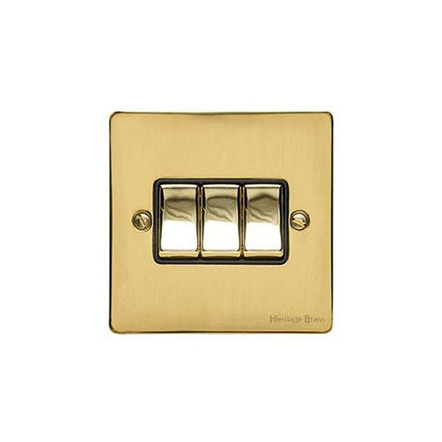 Elite Flat Plate Range Polished Brass Switches & Sockets, T01 - 3 Gang Rocker Switch by Heritage Brass By M-Marcus