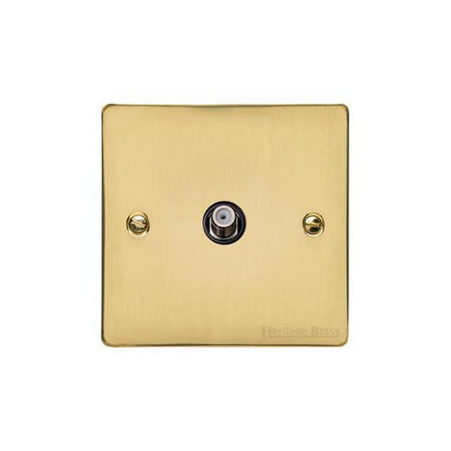 Elite Flat Plate Range Polished Brass Switches & Sockets, T01 - 1 Gang Satellite Socket by Heritage Brass By M-Marcus