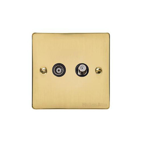 Elite Flat Plate Range Polished Brass Switches & Sockets, T01 - TV/Satellite Socket by Heritage Brass By M-Marcus
