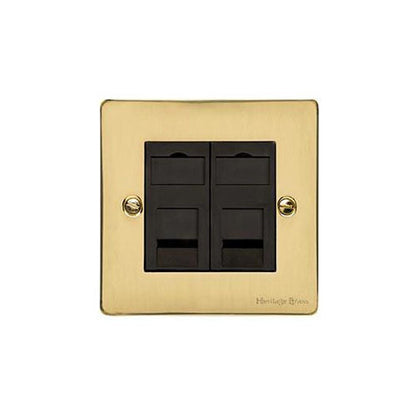 Elite Flat Plate Range Polished Brass Switches & Sockets, T01 - 2 Gang CAT6 by Heritage Brass By M-Marcus