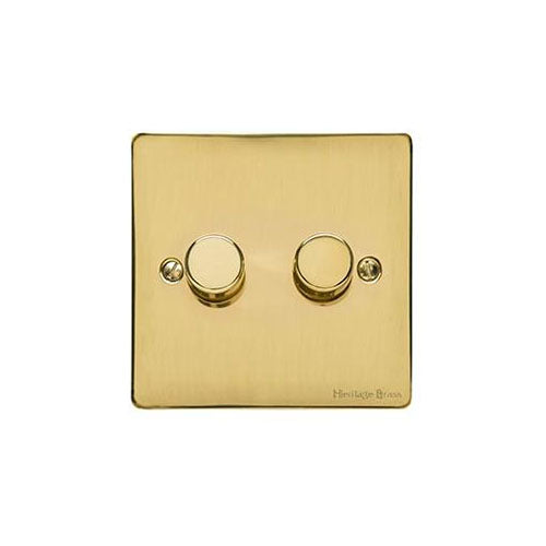 Elite Flat Plate Range Polished Brass Switches & Sockets, T01 - 2 Gang TED Dimmer (Compatible with LED Lamps) by Heritage Brass By M-Marcus
