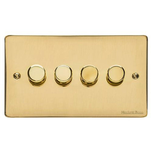 Elite Flat Plate Range Polished Brass Switches & Sockets, T01 - 4 Gang Dimmer 250 watts (Compatible with halogen/ incandescent bulbs) by Heritage Brass By M-Marcus