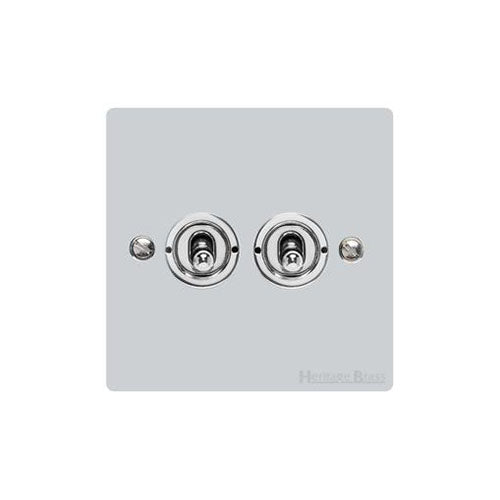 Elite Flat Plate Range Polished Chrome Switches & Sockets, T02 - 2 Gang Toggle Switch by Heritage Brass By M-Marcus