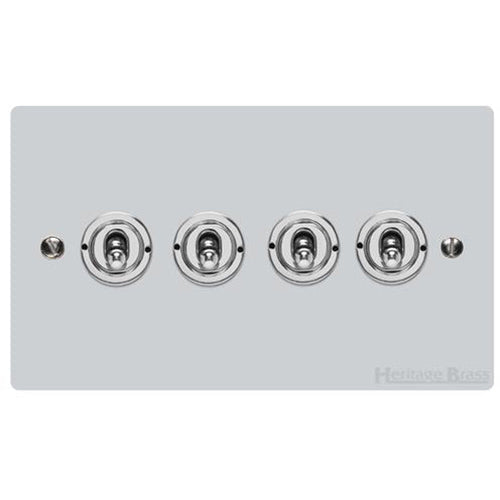 Elite Flat Plate Range Polished Chrome Switches & Sockets, T02 - 4 Gang Toggle Switch by Heritage Brass By M-Marcus