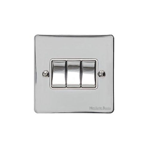 Elite Flat Plate Range Polished Chrome Switches & Sockets, T02 - 3 Gang Rocker Switch by Heritage Brass By M-Marcus