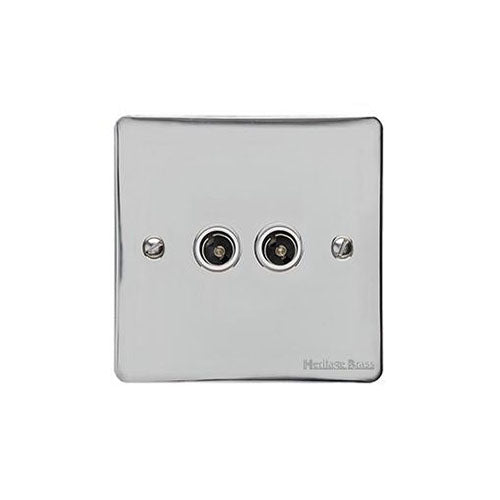 Elite Flat Plate Range Polished Chrome Switches & Sockets, T02 - 2 Gang TV Coaxial Socket by Heritage Brass By M-Marcus
