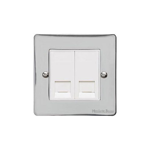 Elite Flat Plate Range Polished Chrome Switches & Sockets, T02 - 2 Gang Secondary Line Socket by Heritage Brass By M-Marcus