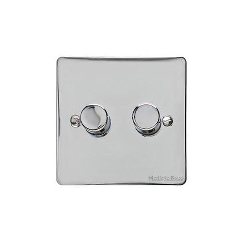 Elite Flat Plate Range Polished Chrome Switches & Sockets, T02 - 2 Gang Dimmer 250 watts (Compatible with halogen/ incandescent bulbs) by Heritage Brass By M-Marcus