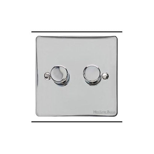 Elite Flat Plate Range Polished Chrome Switches & Sockets, T02 - 2 Gang TED Dimmer (Compatible with LED Lamps) by Heritage Brass By M-Marcus