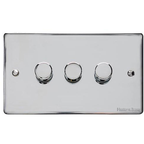 Elite Flat Plate Range Polished Chrome Switches & Sockets, T02 - 3 Gang Dimmer 250 watts (Compatible with halogen/ incandescent bulbs) by Heritage Brass By M-Marcus
