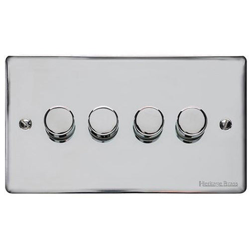 Elite Flat Plate Range Polished Chrome Switches & Sockets, T02 - 4 Gang Dimmer 400 watts(Compatible with halogen/ incandescent bulbs) by Heritage Brass By M-Marcus