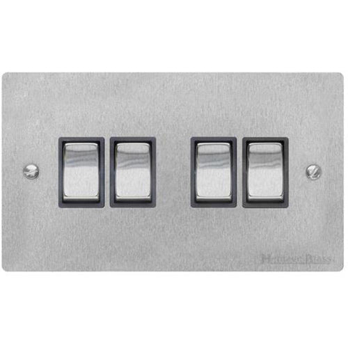 Elite Flat Plate Range Satin Chrome Switches & Sockets, T03 - 4 Gang Rocker Switch by Heritage Brass By M-Marcus