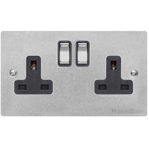 Elite Flat Plate Range Satin Chrome Switches & Sockets, T03 - Double Socket (13 Amp) by Heritage Brass By M-Marcus
