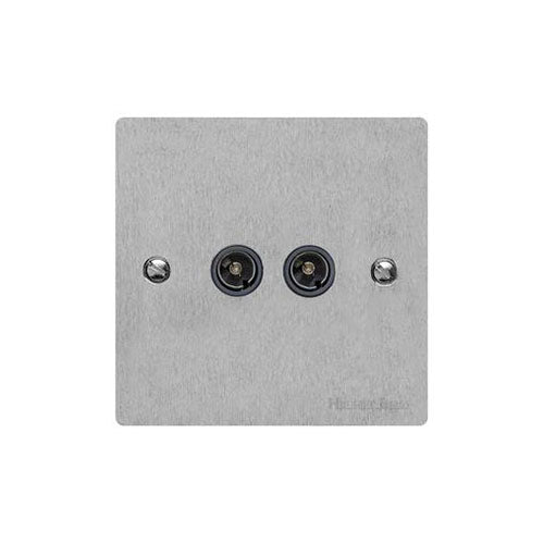 Elite Flat Plate Range Satin Chrome Switches & Sockets, T03 - 2 Gang TV Coaxial Socket by Heritage Brass By M-Marcus