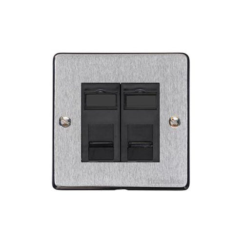 Elite Flat Plate Range Satin Chrome Switches & Sockets, T03 - 2 Gang CAT6 by Heritage Brass By M-Marcus