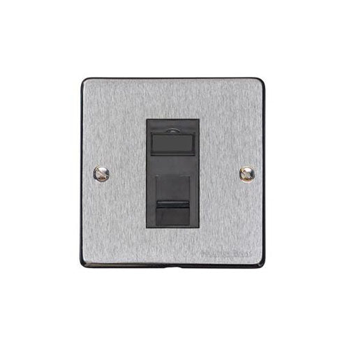 Elite Flat Plate Range Satin Chrome Switches & Sockets, T03 - 1 Gang RJ11 by Heritage Brass By M-Marcus