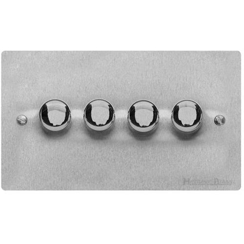 Elite Flat Plate Range Satin Chrome Switches & Sockets, T03 - 4 Gang Dimmer 250 watts (Compatible with halogen/ incandescent bulbs) by Heritage Brass By M-Marcus
