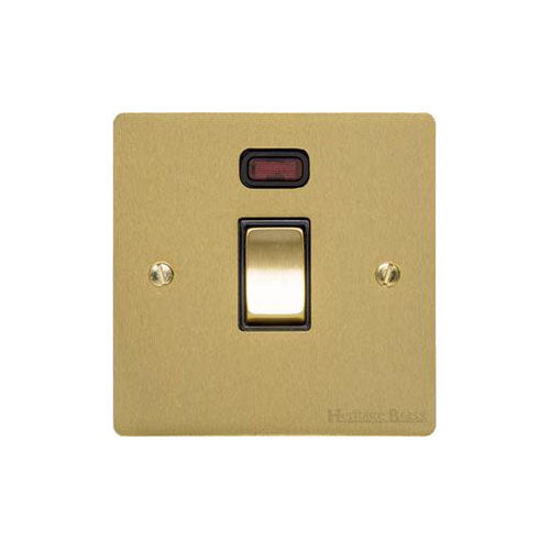 Elite Flat Plate Range Satin Brass Switches & Sockets, T04 - 20A Double Pole Switch with Neon by Heritage Brass By M-Marcus