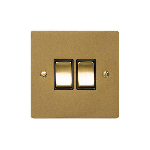 Elite Flat Plate Range Satin Brass Switches & Sockets, T04 - 2 Gang Rocker Switch by Heritage Brass By M-Marcus