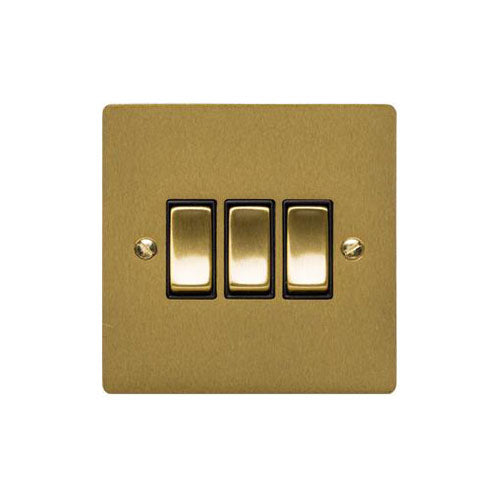 Elite Flat Plate Range Satin Brass Switches & Sockets, T04 - 3 Gang Rocker Switch by Heritage Brass By M-Marcus