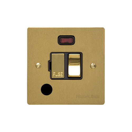 Elite Flat Plate Range Satin Brass Switches & Sockets, T04 - Switched Spur with Neon + Cord (13 Amp) by Heritage Brass By M-Marcus