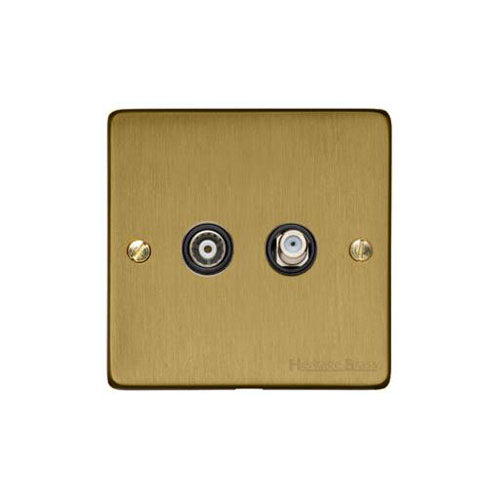 Elite Flat Plate Range Satin Brass Switches & Sockets, T04 - TV/Satellite Socket by Heritage Brass By M-Marcus
