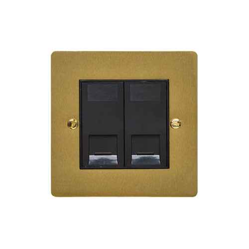Elite Flat Plate Range Satin Brass Switches & Sockets, T04 - 2 Gang Secondary Line Socket by Heritage Brass By M-Marcus