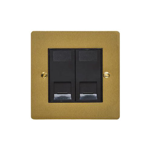 Elite Flat Plate Range Satin Brass Switches & Sockets, T04 - 2 Gang Master Line Socket by Heritage Brass By M-Marcus