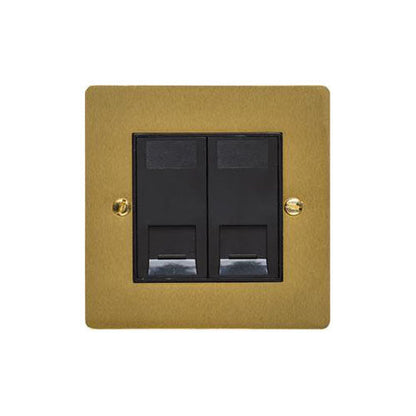 Elite Flat Plate Range Satin Brass Switches & Sockets, T04 - 2 Gang CAT6 by Heritage Brass By M-Marcus