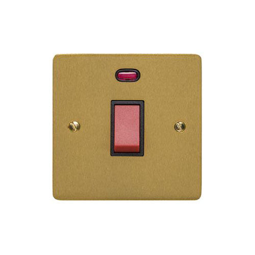 Elite Flat Plate Range Satin Brass Switches & Sockets, T04 - 45A DP Cooker Switch with Neon (single plate) by Heritage Brass By M-Marcus