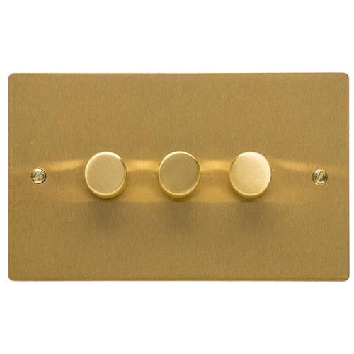 Elite Flat Plate Range Satin Brass Switches & Sockets, T04 - 3 Gang Dimmer 250 watts (Compatible with halogen/ incandescent bulbs) by Heritage Brass By M-Marcus