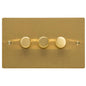 Elite Flat Plate Range Satin Brass Switches & Sockets, T04 - 3 Gang Dimmer 250 watts (Compatible with halogen/ incandescent bulbs) by Heritage Brass By M-Marcus