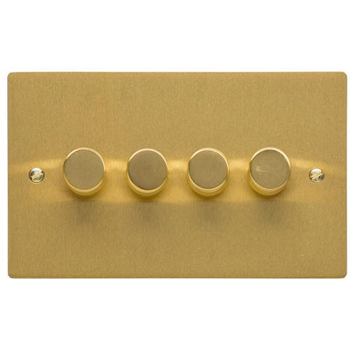 Elite Flat Plate Range Satin Brass Switches & Sockets, T04 - 4 Gang Dimmer 250 watts (Compatible with halogen/ incandescent bulbs) by Heritage Brass By M-Marcus