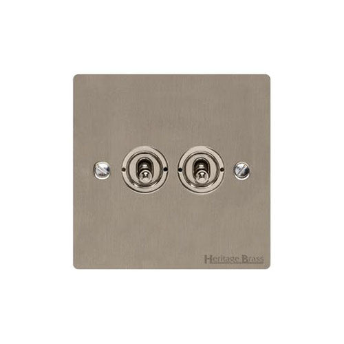 Elite Flat Plate Range Satin Nickel Switches & Sockets, T05 - 2 Gang Toggle Switch by Heritage Brass By M-Marcus