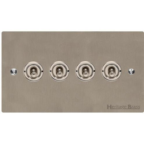 Elite Flat Plate Range Satin Nickel Switches & Sockets, T05 - 4 Gang Toggle Switch by Heritage Brass By M-Marcus