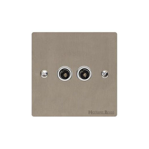 Elite Flat Plate Range Satin Nickel Switches & Sockets, T05 - 2 Gang TV Coaxial Socket by Heritage Brass By M-Marcus