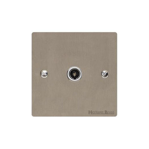 Elite Flat Plate Range Satin Nickel Switches & Sockets, T05 - 1 Gang Isolated TV Coaxial Socket by Heritage Brass By M-Marcus
